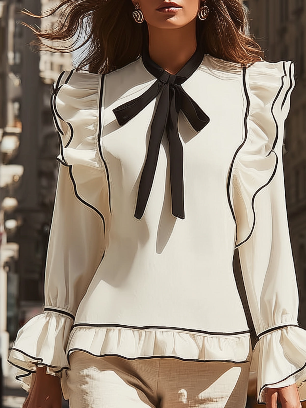 Rockmelan Black & White Tie-Front Shirt - Ruffled Linen Shorts Set