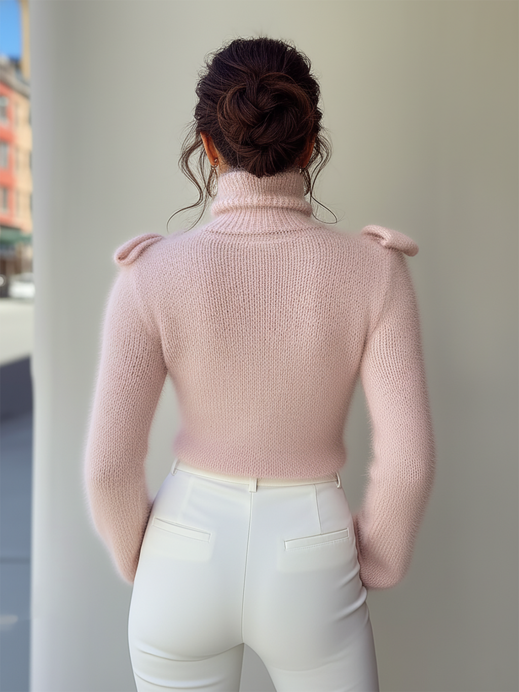 Rockmelan Chic Pink Turtleneck Sweater with Elegant Shoulder
