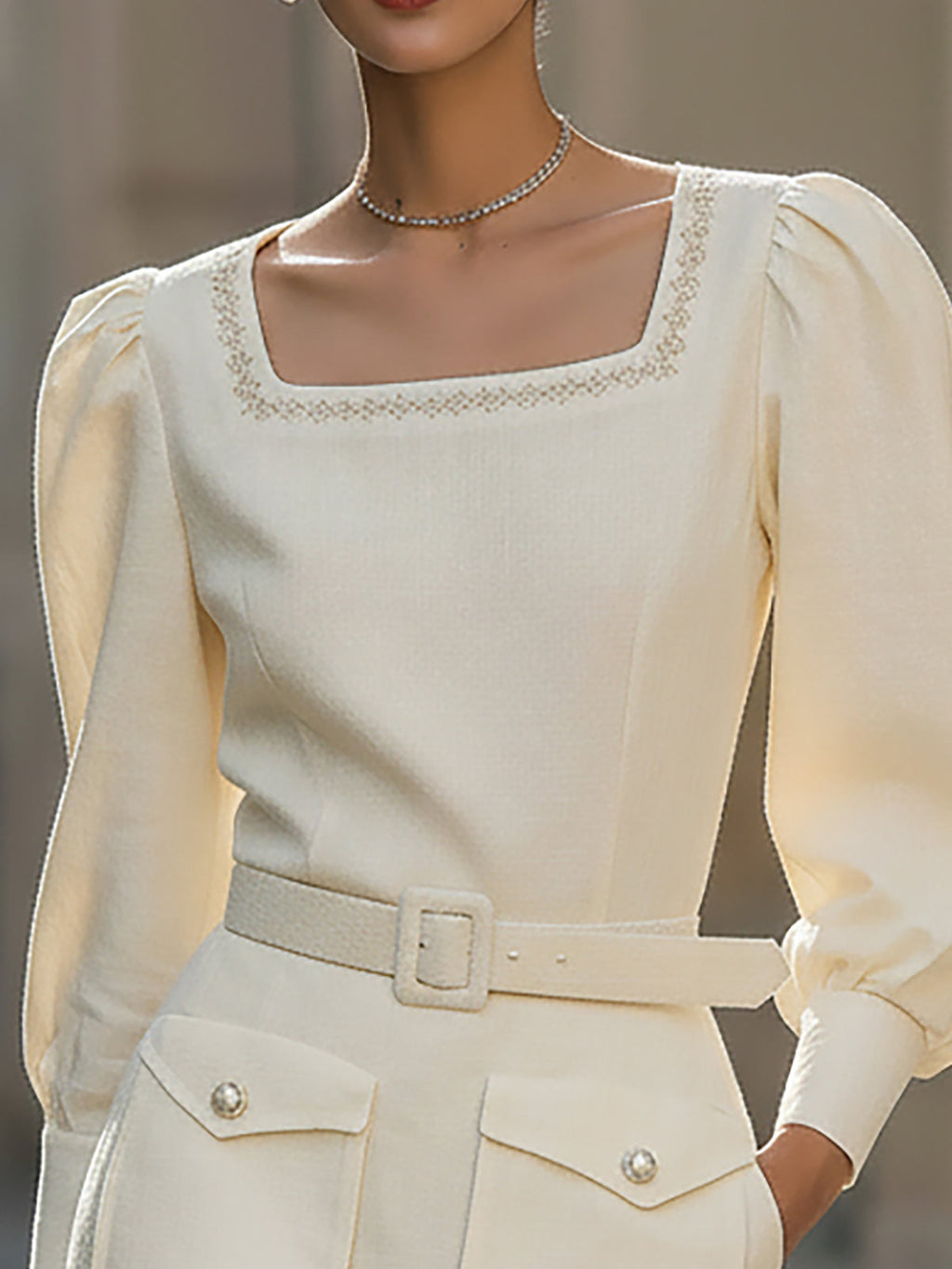 Rockmelan Cream White Belted Mini Dress with Pocket Detail